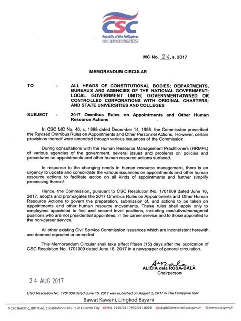 CSC MC 24, s. 2017: 2017 Omnibus Rules on Appointments and .